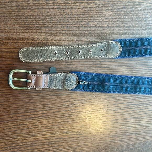 NWT Money Belt Canvas and Leather Blue Brass Buckle YKK Zipper Size L - Picture 2 of 5